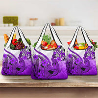 Purple Gradient Hawaii Grocery Bag Polynesian Shark Tattoo With Plumeria LT14 3-pack One Size Purple - Polynesian Pride