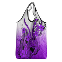 Purple Gradient Hawaii Grocery Bag Polynesian Shark Tattoo With Plumeria LT14 - Polynesian Pride