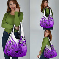 Purple Gradient Hawaii Grocery Bag Polynesian Shark Tattoo With Plumeria LT14 - Polynesian Pride
