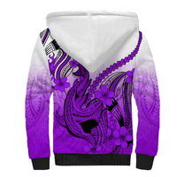 Hawaii Sherpa Hoodie Polynesian Shark Tattoo With Plumeria Purple Gradient LT14 - Polynesian Pride