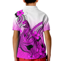 Hawaii Kid Polo Shirt Polynesian Shark Tattoo With Plumeria Pink Gradient LT14 - Polynesian Pride