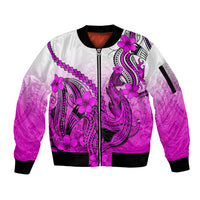 Hawaii Sleeve Zip Bomber Jacket Polynesian Shark Tattoo With Plumeria Pink Gradient LT14 Unisex Pink - Polynesian Pride