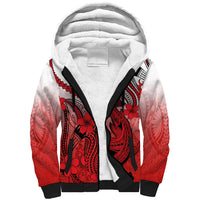 Hawaii Sherpa Hoodie Polynesian Shark Tattoo With Plumeria Red Gradient LT14 Unisex Red - Polynesian Pride