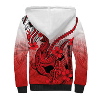 Hawaii Sherpa Hoodie Polynesian Shark Tattoo With Plumeria Red Gradient LT14 - Polynesian Pride