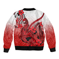 Hawaii Sleeve Zip Bomber Jacket Polynesian Shark Tattoo With Plumeria Red Gradient LT14 - Polynesian Pride
