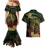 Personalised Hawaii Nene Goose Couples Matching Mermaid Dress and Hawaiian Shirt Hawaiian Map Hibiscus Polynesian Art - Reggae Gradient LT14 - Polynesian Pride
