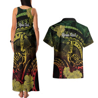 Personalised Hawaii Nene Goose Couples Matching Tank Maxi Dress and Hawaiian Shirt Hawaiian Map Hibiscus Polynesian Art - Reggae Gradient