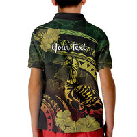 Personalised Hawaii Nene Goose Kid Polo Shirt Hawaiian Map Hibiscus Polynesian Art - Reggae Gradient