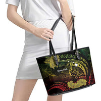Personalised Hawaii Nene Goose Leather Tote Bag Hawaiian Map Hibiscus Polynesian Art - Reggae Gradient LT14 - Polynesian Pride