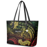 Personalised Hawaii Nene Goose Leather Tote Bag Hawaiian Map Hibiscus Polynesian Art - Reggae Gradient LT14 - Polynesian Pride