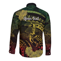 Personalised Hawaii Nene Goose Long Sleeve Button Shirt Hawaiian Map Hibiscus Polynesian Art - Reggae Gradient