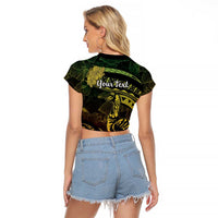 Personalised Hawaii Nene Goose Raglan Cropped T Shirt Hawaiian Map Hibiscus Polynesian Art - Reggae Gradient