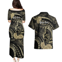 Personalised Hawaii Nene Goose Couples Matching Puletasi and Hawaiian Shirt Hawaiian Map Hibiscus Polynesian Art - Beige LT14 - Polynesian Pride