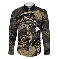 Personalised Hawaii Nene Goose Family Matching Long Sleeve Bodycon Dress and Hawaiian Shirt Hawaiian Map Hibiscus Polynesian Art - Beige