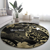 Personalised Hawaii Nene Goose Round Carpet Hawaiian Map Hibiscus Polynesian Art - Beige