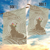 Personalised Hawaii Monk Seal Garden Flag Polynesian Tattoo With Tropical Flowers - Beige Pastel