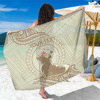 Personalised Hawaii Monk Seal Sarong Polynesian Tattoo With Tropical Flowers - Beige Pastel