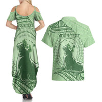 Personalised Hawaii Monk Seal Couples Matching Summer Maxi Dress and Hawaiian Shirt Polynesian Tattoo With Tropical Flowers - Green Pastel