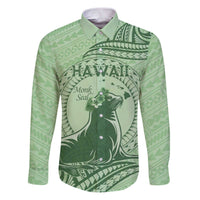 Personalised Hawaii Monk Seal Family Matching Puletasi and Hawaiian Shirt Polynesian Tattoo With Tropical Flowers - Green Pastel