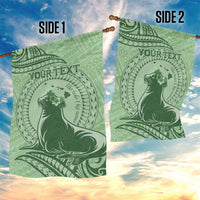 Personalised Hawaii Monk Seal Garden Flag Polynesian Tattoo With Tropical Flowers - Green Pastel