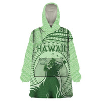 Personalised Hawaii Monk Seal Wearable Blanket Hoodie Polynesian Tattoo With Tropical Flowers - Green Pastel