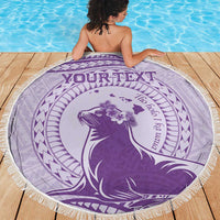 Personalised Hawaii Monk Seal Beach Blanket Polynesian Tattoo With Tropical Flowers - Purple Pastel
