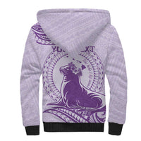 Personalised Hawaii Monk Seal Sherpa Hoodie Polynesian Tattoo With Tropical Flowers - Purple Pastel