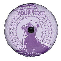 Personalised Hawaii Monk Seal Spare Tire Cover Polynesian Tattoo With Tropical Flowers - Purple Pastel