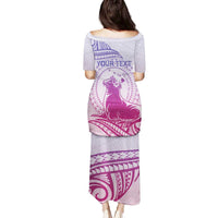 Personalised Hawaii Monk Seal Family Matching Puletasi and Hawaiian Shirt Polynesian Tattoo With Tropical Flowers - Purple Gradient