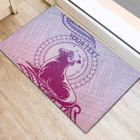Personalised Hawaii Monk Seal Rubber Doormat Polynesian Tattoo With Tropical Flowers - Purple Gradient