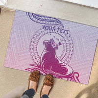 Personalised Hawaii Monk Seal Rubber Doormat Polynesian Tattoo With Tropical Flowers - Purple Gradient