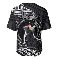 Personalised Hawaii Monk Seal Baseball Jersey Polynesian Tattoo With Tropical Flowers - Black