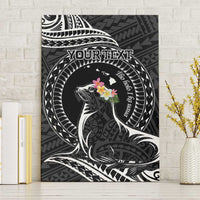Personalised Hawaii Monk Seal Canvas Wall Art Polynesian Tattoo With Tropical Flowers - Black