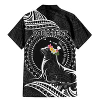 Personalised Hawaii Monk Seal Family Matching Mermaid Dress and Hawaiian Shirt Polynesian Tattoo With Tropical Flowers - Black