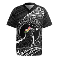 Personalised Hawaii Monk Seal Rugby Jersey Polynesian Tattoo With Tropical Flowers - Black