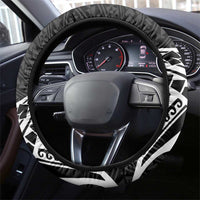 Hawaii Monk Seal Steering Wheel Cover Polynesian Tattoo With Tropical Flowers - Black