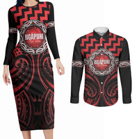 Aotearoa Ngapuhi Personalised Couples Matching Long Sleeve Bodycon Dress and Long Sleeve Button Shirt Maori Iwi Poutama Puhoro Tattoo