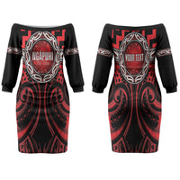 Aotearoa Ngapuhi Personalised Family Matching Off The Shoulder Long Sleeve Dress and Hawaiian Shirt Maori Iwi Poutama Puhoro Tattoo