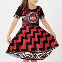 Aotearoa Ngapuhi Personalised Kid Short Sleeve Dress Maori Iwi Poutama Puhoro Tattoo
