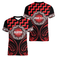 Aotearoa Ngapuhi Personalised Women V-Neck T-Shirt Maori Iwi Poutama Puhoro Tattoo
