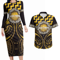 Aotearoa Ngati Porou Personalised Couples Matching Long Sleeve Bodycon Dress and Hawaiian Shirt Maori Iwi Poutama Puhoro Tattoo