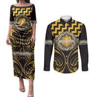 Aotearoa Ngati Porou Personalised Couples Matching Puletasi and Long Sleeve Button Shirt Maori Iwi Poutama Puhoro Tattoo
