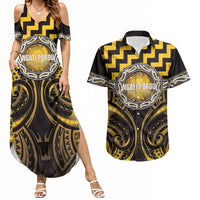Aotearoa Ngati Porou Personalised Couples Matching Summer Maxi Dress and Hawaiian Shirt Maori Iwi Poutama Puhoro Tattoo