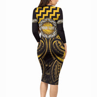 Aotearoa Ngati Porou Personalised Long Sleeve Bodycon Dress Maori Iwi Poutama Puhoro Tattoo