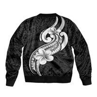 Polynesia Bomber Jacket Plumeria With Tribal Pattern Black Vibes LT14 - Polynesian Pride
