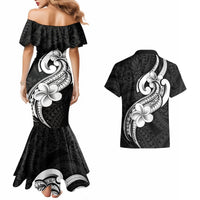 Polynesia Couples Matching Mermaid Dress and Hawaiian Shirt Plumeria With Tribal Pattern Black Vibes LT14 - Polynesian Pride
