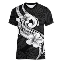 Polynesia Women V Neck T Shirt Plumeria With Tribal Pattern Black Vibes LT14 Female Black - Polynesian Pride