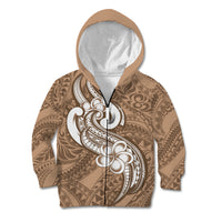 Polynesia Kid Hoodie Plumeria With Tribal Pattern Brown Pastel Vibes LT14 Zip Hoodie Brown - Polynesian Pride