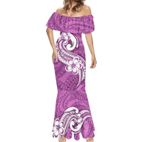 Polynesia Mermaid Dress Plumeria With Tribal Pattern Pink Pastel Vibes LT14 - Polynesian Pride