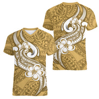 Polynesia Women V Neck T Shirt Plumeria With Tribal Pattern Yellow Pastel Vibes LT14 - Polynesian Pride